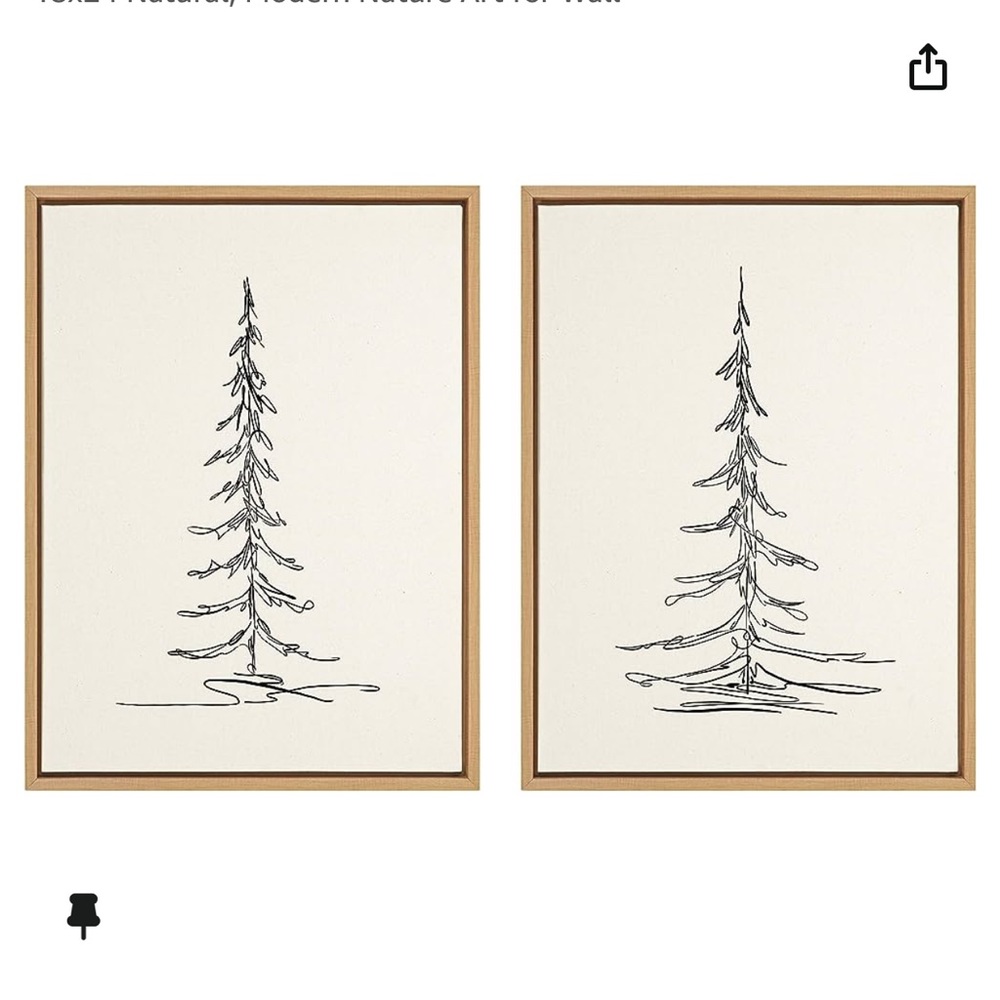 Kate and Laurel Sylvie Minimalistic Evergreen Trees Sketch Set of 2